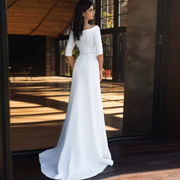 Sophisticated Off-Shoulder White Wedding Gown - Picture 2 of 2